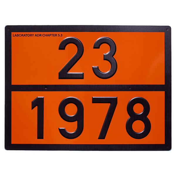 Табличка оранжевого кольору 23 1978 для перевезення пропану (Лаборатория АДР)