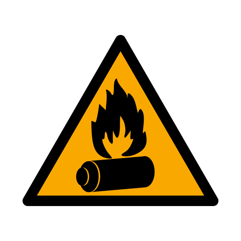 Наклейка «Засторога: небезпека займання акумулятора» 10 на 10 см